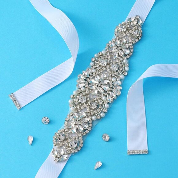 🆕 Women Silver Rhinestone Crystal Beads Belt Handmade Bridal Wedding Gowns - Picture 5 of 5